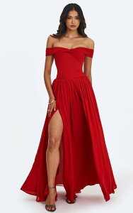 �~�X�T�[�N�� ���f�B�[�X �g�b�v�X �����s�[�X �W���[�[�b�g �}�L�V Miss Circle Tereza Georgette Bardot High-Slit Maxi Dress Red ���b�h