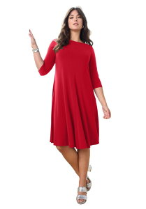 ���A�}���Y ���f�B�[�X �g�b�v�X �����s�[�X �v���X�T�C�Y �v�` Roaman's Plusize 3/4 Sleeve Boatneck Swing Dress (Petite Plus) CLASSIC RED ���b�h