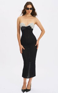 �~�X�T�[�N�� ���f�B�[�X �g�b�v�X �����s�[�X �h�b�g�� �h�b�g �}�L�V Miss Circle Faith Polka Dot Sweetheart Maxi Dress Black and White �z���C�g