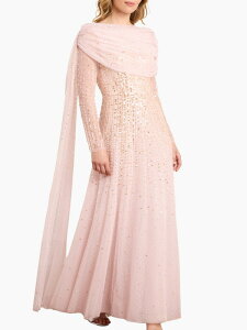 �j�[�h���A���h�X���b�h ���f�B�[�X �g�b�v�X �����s�[�X �h���[�v �X�p���R�[�� Needle & Thread Moonlight Sequin Draped Long Sleeve Gown Shell/Gold �S�[���h