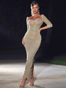 �~�X�T�[�N�� ���f�B�[�X �g�b�v�X �����s�[�X �V�t�H�� �M���U�[ �}�L�V Miss Circle Sorrel Ruched Chiffon Long Maxi Dress Gold �S�[���h