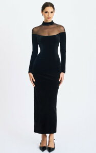 �~�X�T�[�N�� ���f�B�[�X �g�b�v�X �����s�[�X ���b�N�l�b�N �V�A�[ �}�L�V Miss Circle Blair Sheer Mock Neck Maxi Dress Black �u���b�N