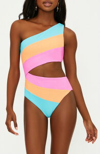 �r�[�`���C�I�b�g ���f�B�[�X �g�b�v�X �����s�[�X �J�b�g�A�E�g �����V�����_�[ Beach Riot Joyce Stripe Cutout One-Shoulder One-Piece Swimsuit CRUSH COLORBLOCK �X�g���C�v