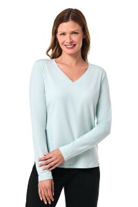 �N�[���o�[ ���f�B�[�X �g�b�v�X �V���c V�l�b�N Coolibar Women's Morada V-Neck Long Sleeve T-Shirt UPF 50+ Sun Protection Misty Aqua �A�N�A