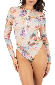 �n�[���[ ���f�B�[�X �g�b�v�X �����s�[�X Hurley Scenic Sunset Long Sleeve Zip One-Piece Swimsuit SHELL PINK MULTI �s���N