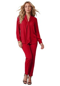 ���A�}���Y ���f�B�[�X �g�b�v�X �V���c �v���X�T�C�Y �u���E�X Roaman's Long Sleeve Bow Blouse (Plus Regular) VIVID RED ���b�h