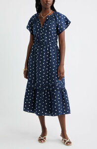 �L���X���� ���f�B�[�X �g�b�v�X �����s�[�X �~�f�B Caslon Front Button Midi Dress NAVY STILL- WHITE TOSS DOT �z���C�g