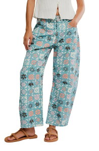 �t���[�s�[�v�� ���f�B�[�X �{�g���X �f�j���p���c �v�����g �W�[���Y Free People Print Barreleg Jeans Jade Combo/ Ditsy Blue �u���[