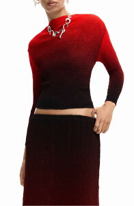 �f�W�O�A�� ���f�B�[�X �g�b�v�X �V���c �j�b�g Desigual Ombr Texture Knitop ORANGE RED ���b�h