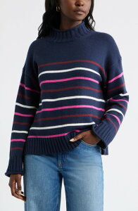 �L���X���� ���f�B�[�X �A�E�^�[ �p�[�J�[�E�X�E�F�b�g �Z�[�^�[ Caslon Roll Neck Striped Sweater NAVY CARLEY STRIPE �l�C�r�[