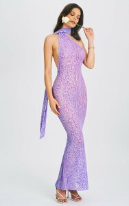 �~�X�T�[�N�� ���f�B�[�X �g�b�v�X �����s�[�X ���b�V�� �}�L�V Miss Circle Olena Haler Neck Mesh Maxi Dress Purple �p�[�v��