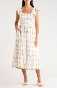 �V���K�[���b�v�X ���f�B�[�X �g�b�v�X �����s�[�X �t�����[�� �~�f�B �t�����[ SUGARLIPS Diane Floral Maira Tie Back Midi Sundress CORAL-MUL �R�[����