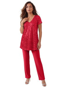 ���A�}���Y ���f�B�[�X �g�b�v�X �����s�[�X �v���X�T�C�Y �X�p���R�[�� Roaman's Plusize 2 Piece S/Sequin Top And Pant Set (Plus Regular) CLASSIC RED ���b�h