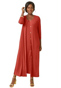 �W�F�V�J�����h�� ���f�B�[�X �g�b�v�X �����s�[�X �v���X�T�C�Y �j�b�g Jessica London 2 Piece Stretch Knit Duster Set (Plus) BURNT RED ���b�h