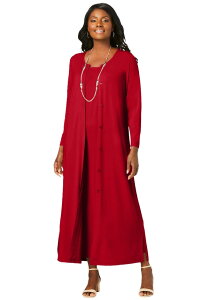 �W�F�V�J�����h�� ���f�B�[�X �g�b�v�X �����s�[�X �v���X�T�C�Y �j�b�g Jessica London 2 Piece Stretch Knit Duster Set (Plus) CLASSIC RED ���b�h
