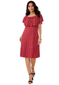 ���A�}���Y ���f�B�[�X �g�b�v�X �����s�[�X �v���X�T�C�Y �j�b�g Roaman's Plusize Stretch Knit Convertible Flounce Dress (Plus) CLASSIC RED BUTTERCUP FLORAL ���b�h