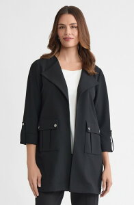 �~���E�H�� ���f�B�[�X �A�E�^�[ �W���P�b�g�E�u���]�� �N���[�v���X�T�C�Y �v�` Ming Wang Heritage Lightweight Stretch Deco Crepe Wing Collar Jacket (Petite Plus Regular) Black �u���b�N