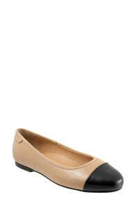 �g���b�^�[�Y ���f�B�[�X �V���[�Y �p���v�X �L���b�v Trotters Clara Cap Toe Flat Beige/ Black �u���b�N