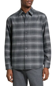 �Z�I���[ �����Y �A�E�^�[ �W���P�b�g�E�u���]�� �V���c �R�b�g�� Theory Weekend Gradient Check Brushed Cotton Button-Up Overshirt Charcoal Melange Multi - Wx6 �`���R�[��