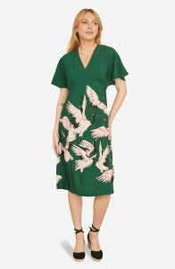 ���~�L�� ���f�B�[�X �g�b�v�X �����s�[�X �v�����g �~�f�B Yumi Crane Print Kimono Midi Dress Green �O���[��