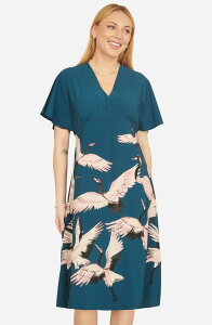 ���~�L�� ���f�B�[�X �g�b�v�X �����s�[�X �v�����g �~�f�B Yumi Crane Print Kimono Midi Dress Teal �e�B�[��