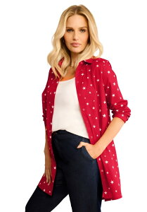 ���A�}���Y ���f�B�[�X �g�b�v�X �V���c �v���X�T�C�Y �R�b�g�� Roaman's Kate Long Sleeve Crisp Cotton Blend Button Frontunic (Plus Regular) VIVID RED STARS ���b�h