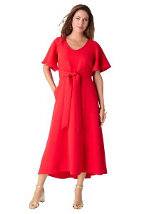 ���A�}���Y ���f�B�[�X �g�b�v�X �����s�[�X V�l�b�N �v���X�T�C�Y �}�L�V Roaman's Plusize Flutter Sleeve V Neck Fit And Flare Bi Stretch Maxi Dress (Plus) VIVID RED ���b�h