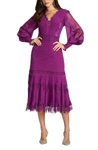 �^�_�V�V���[�W ���f�B�[�X �g�b�v�X �����s�[�X ���[�X Tadashi Shoji Lace Pintuck Long Sleeve Cocktail Dress BEGONIA