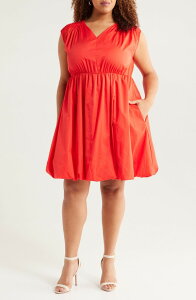 �n�[�V���}�� ���f�B�[�X �g�b�v�X �����s�[�X �v���X�T�C�Y �R�b�g�� HARSHMAN Arla Bubble Hem Cotton Dress (Plus) POPPY RED ���b�h