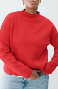 �}���S ���f�B�[�X �A�E�^�[ �j�b�g�E�Z�[�^�[ ���b�N�l�b�N �v���X�T�C�Y MANGO Mock Neck Sweater (Plus Regular) RED ���b�h