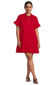 �����Y�G���h ���f�B�[�X �g�b�v�X �����s�[�X �Ђ��� �v���X�T�C�Y Lands' End Plusize Poplin Flutter Sleeve Knee Length Popover Dress (Plus) Compass Red ���b�h