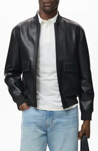 �}���S �����Y �A�E�^�[ �W���P�b�g�E�u���]�� ���U�[ �t�F�C�N���U�[ MANGO Faux Leather Bomber Jacket Black �u���b�N