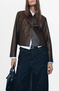 �}���S ���f�B�[�X �A�E�^�[ �W���P�b�g�E�u���]�� ���U�[ �t�F�C�N���U�[ MANGO Faux Leather Jacket Chocolate �`���R���[�g