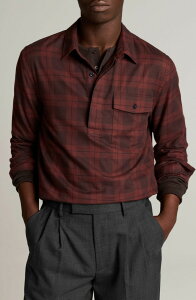 ���B���X �����Y �g�b�v�X �V���c �R�b�g�� Vince Hamilton Plaid Cotton Popover Shirt CHOCOLATE PLUM COMBO �v����