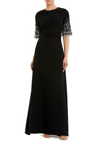 �}�b�N�_�K�� ���f�B�[�X �g�b�v�X �����s�[�X �N���[�v A ���C�� Mac Duggal Women's Crepe A Line Gown With Beaded 3/4 Sleeves Black �u���b�N