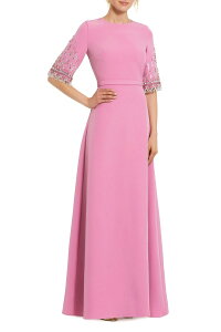 �}�b�N�_�K�� ���f�B�[�X �g�b�v�X �����s�[�X �N���[�v A ���C�� Mac Duggal Women's Crepe A Line Gown With Beaded 3/4 Sleeves Rose