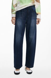 �f�W�O�A�� ���f�B�[�X �{�g���X �f�j���p���c �W�[���Y Desigual Exposed Button Fly Barreleg Jeans Dark Blue �u���[