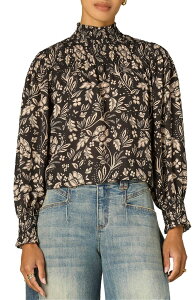 �E�B�b�g&�E�B�Y�_�� ���f�B�[�X �g�b�v�X �V���c �X�^���h�l�b�N Wit & Wisdom Long Smock Flounce Sleeve Funnel Neck Top BLACK/ PEARL DUST �p�[��