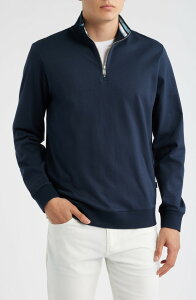 �{�X �����Y �A�E�^�[ �p�[�J�[�E�X�E�F�b�g �n�[�t�W�b�v BOSStimmann Half Zip Top Dark Blue �u���[
