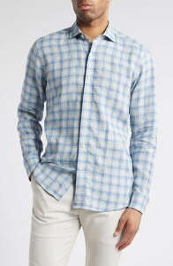 �s�[�^�[�E�~���[ �����Y �g�b�v�X �V���c ���l�� Peter Millaravello Tailored Fit Check Linen Button-Up Shirt Angelite �`�F�b�N