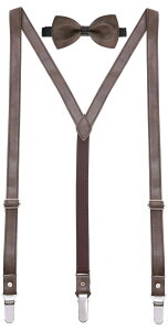 �~�I�}���I �����Y �A�N�Z�T���[ �x���g ���U�[ Mio Marino Genuine Leather Y-Back Suspenders & Bow Tie Set Suede Dark Brown �u���E��
