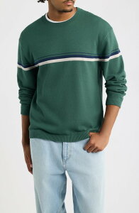�r�[�s�[ �����Y �A�E�^�[ �j�b�g�E�Z�[�^�[ �R�b�g�� BP. Stripe Cotton Sweater GREEN WADE STRIPE �O���[��