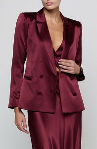 ���W�����X ���f�B�[�X �A�E�^�[ �W���P�b�g�E�u���]�� �V���N �u���U�[ L'AGENCE Sena Silk Double Breasted Blazer MERLOT RED ���b�h
