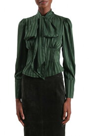 アヴェックレフィーユ レディース トップス シャツ サテン Avec Les Fillesatin Stripe Burnout Scarf Neck Top HUNTER GREEN グリーン