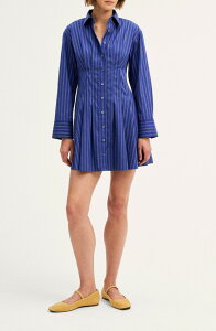 ���C�h�E�F�� ���f�B�[�X �g�b�v�X �����s�[�X �~�j �V���c Madewell Seamed Mini Shirtdress BLUE BLACK WHITE MICRO STRIPE �z���C�g