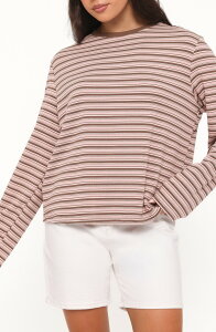 �y�^���A���h�p�b�v ���f�B�[�X �g�b�v�X �V���c Petal & Pup Ruva Stripe Long Sleeve T-Shirt CHOCOLATE PINK STRIPE �s���N