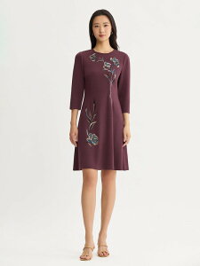 �~�\�b�N ���f�B�[�X �g�b�v�X �����s�[�X A ���C�� �t�����[�� �h�J �j�b�g �t�����[ Misook Floral Embroide red A-Line Soft Knit Dress Mahogany/Stardust/Charmeuse