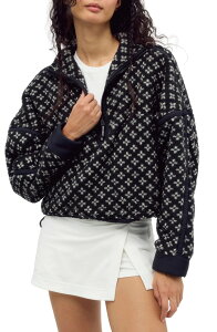 �t���[�s�[�v�� ���f�B�[�X �A�E�^�[ �R�[�g �n�[�t�W�b�v Free People FP Movement Mountain High Quarter Zip Top BLACK COMBO BIRDSEYE �u���b�N