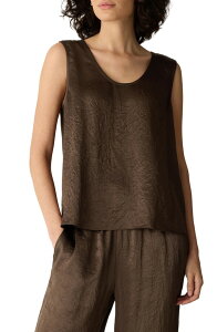 �G�C���[���t�B�b�V���[ ���f�B�[�X �g�b�v�X �V���c �T�e�� Eileen Fisher Crinkled Satin Shell HAZELWOOD