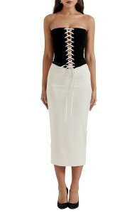 �n�E�X�I�u�V�[�r�[ ���f�B�[�X �g�b�v�X �����s�[�X�g���b�v���X HOUSE OF CB Jaina Strapless Dress BLACK CAMEL �u���b�N